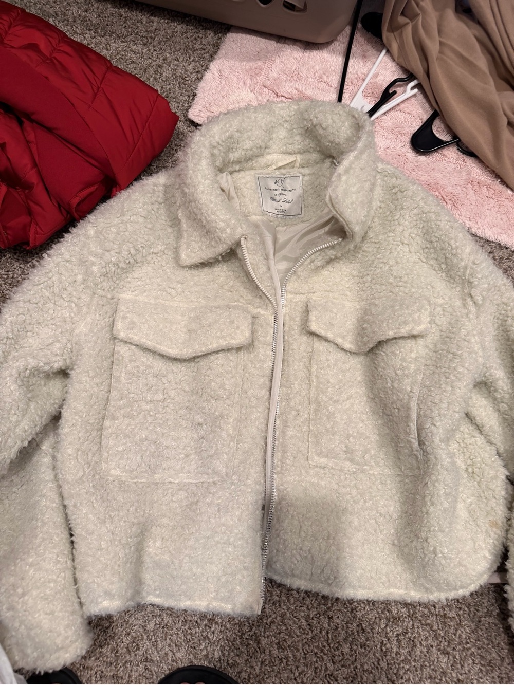 Love Culture Cream Sherpa Zip Front Teddy Jacket